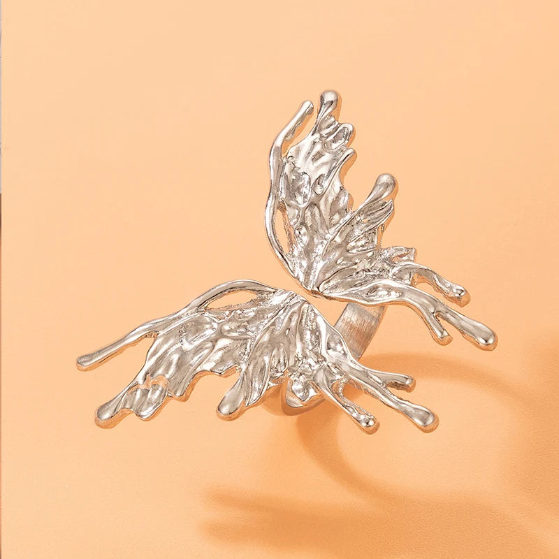 Tocona INS Big Butterfly Joint Ring Sets for Women Silver Color Geometry Alloy Metal Opening Ring Party Jewelry Anillo 22381