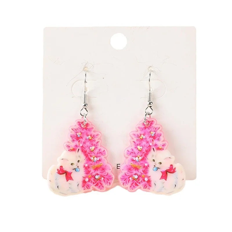 Double Sides Acrylic Cat Mermaid Guitar Earrings for Women Colored Doughnut Coffee Pendant Ear Ring Halloween Christmas Gift