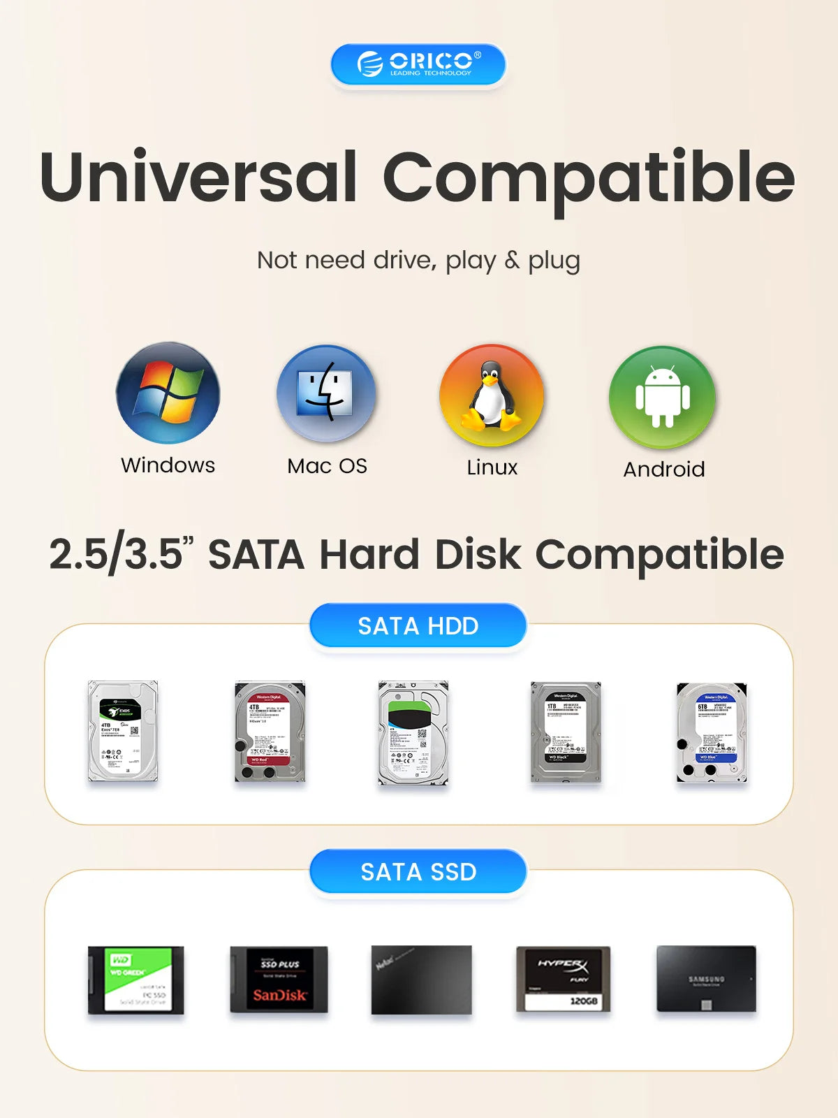 ORICO SATA to USB3.0 Hard Disk Docking Station for 2.5" Speed HDD Docking Station Hard Drive Enclosure 3.5" SSD Disk Case 5Gbps