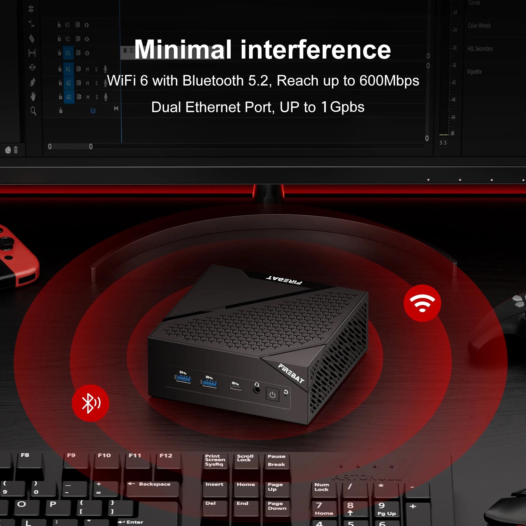 FIREBAT AM02 MINI-PC AMD Ryzen 5 6600H DDR5 16GB RAM 512GB 1TB SSD WIFI6 BT5.2 Portable Desktop MINI-PC Gaming Computer 4K@60hz