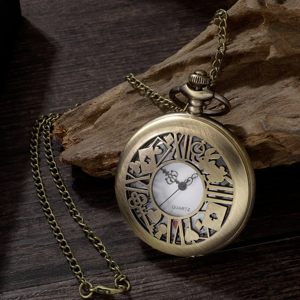 New Bronze Quartz Pocket Watch Retro Alice Theme Pocket Fob Watch Pendant Necklace Pocket Watch Men Womens Gift