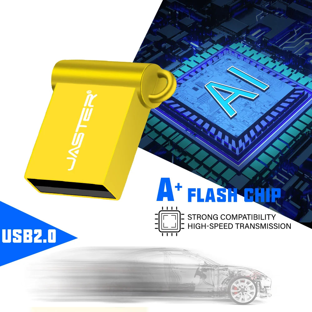 JASTER Mini Metal USB Flash Drive Pen Drives Pendrive External Storage Memory Stick USB Stick 2.0 4GB 8GB 16GB 32GB 64GB