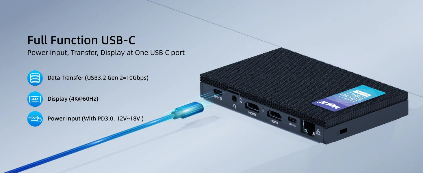 MeLE Quieter3C Fanless Mini PC, Celeron N5105, 8GB, 128GB, Full-Function USB-C, WiFi 5, Slim Desktop on Industrial, Home, Office