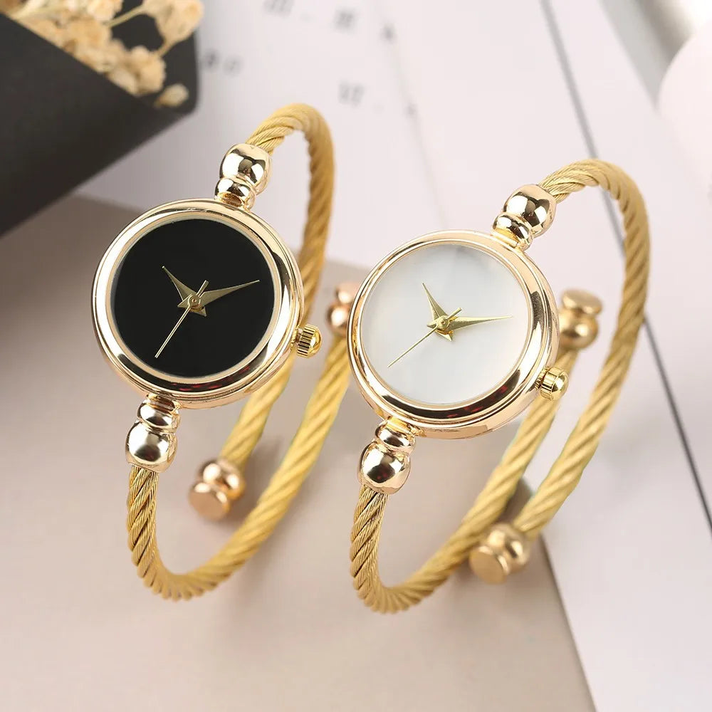 Couple Style Gold Sliver Bracelet Minimalist Wristwatch Fashion Steel Strap Women's Quartz Watch Brand Casual Women's Watcht Set