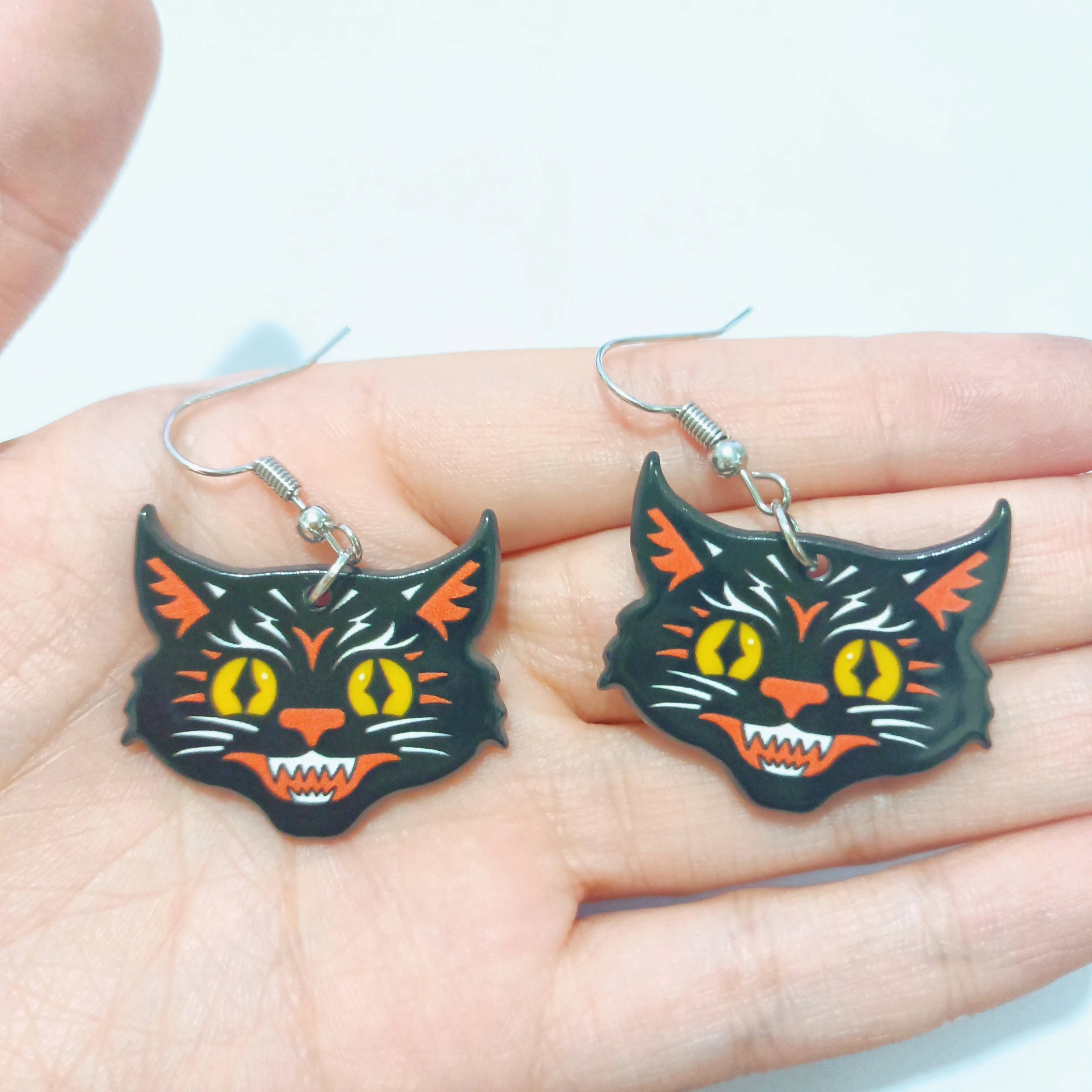 Double Sides Acrylic Cat Mermaid Guitar Earrings for Women Colored Doughnut Coffee Pendant Ear Ring Halloween Christmas Gift