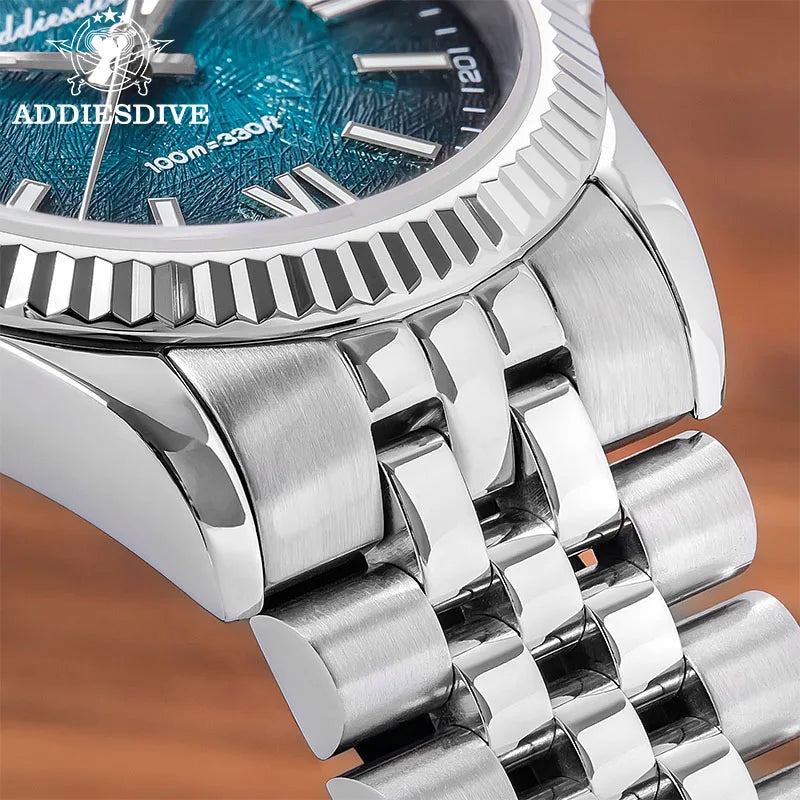 ADDIESDIVE 36mm Watch For Men BGW9 Luminous Jubilee Strap 100m Waterproof Sapphire Glass VH31 Movement Quartz Watch Reloj Hombre
