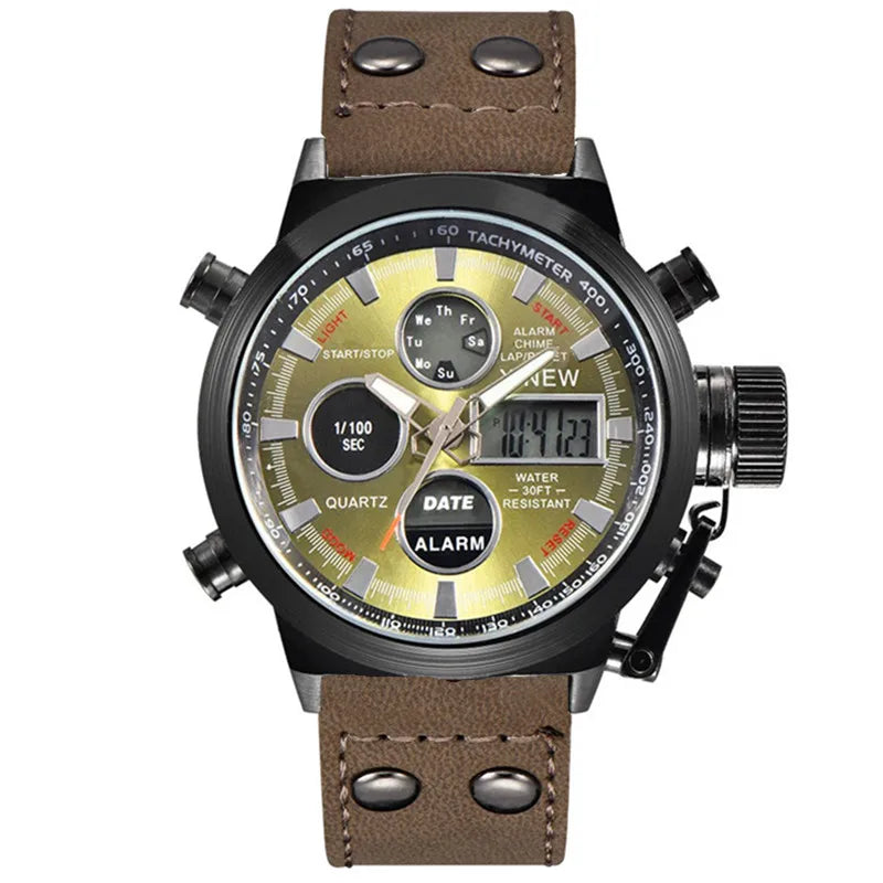 1pc / lot Men Genuine XINEW Brand Designer Watches Students Fashion Leather Band Alarm Stopwatch Electronic Watch Montre Homme