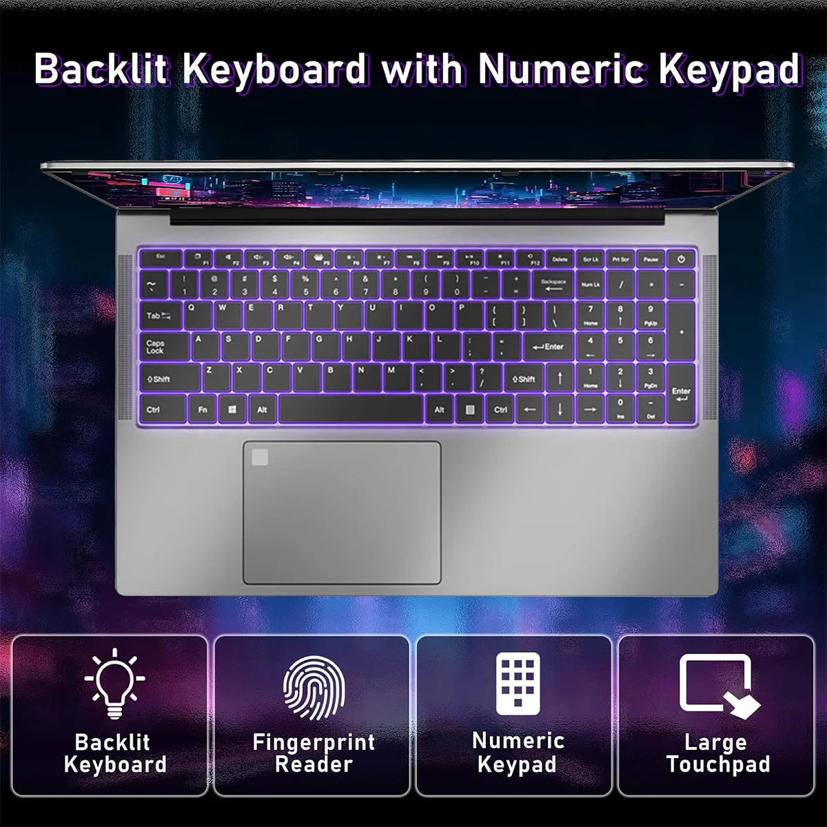 ACEKAMAS 17.3 inch Gaming Laptop PC Windows 11 Pro Intel N5095 Office Computer 16GB DDR4 1TB SSD Fingerprint Notebook Gamer PC