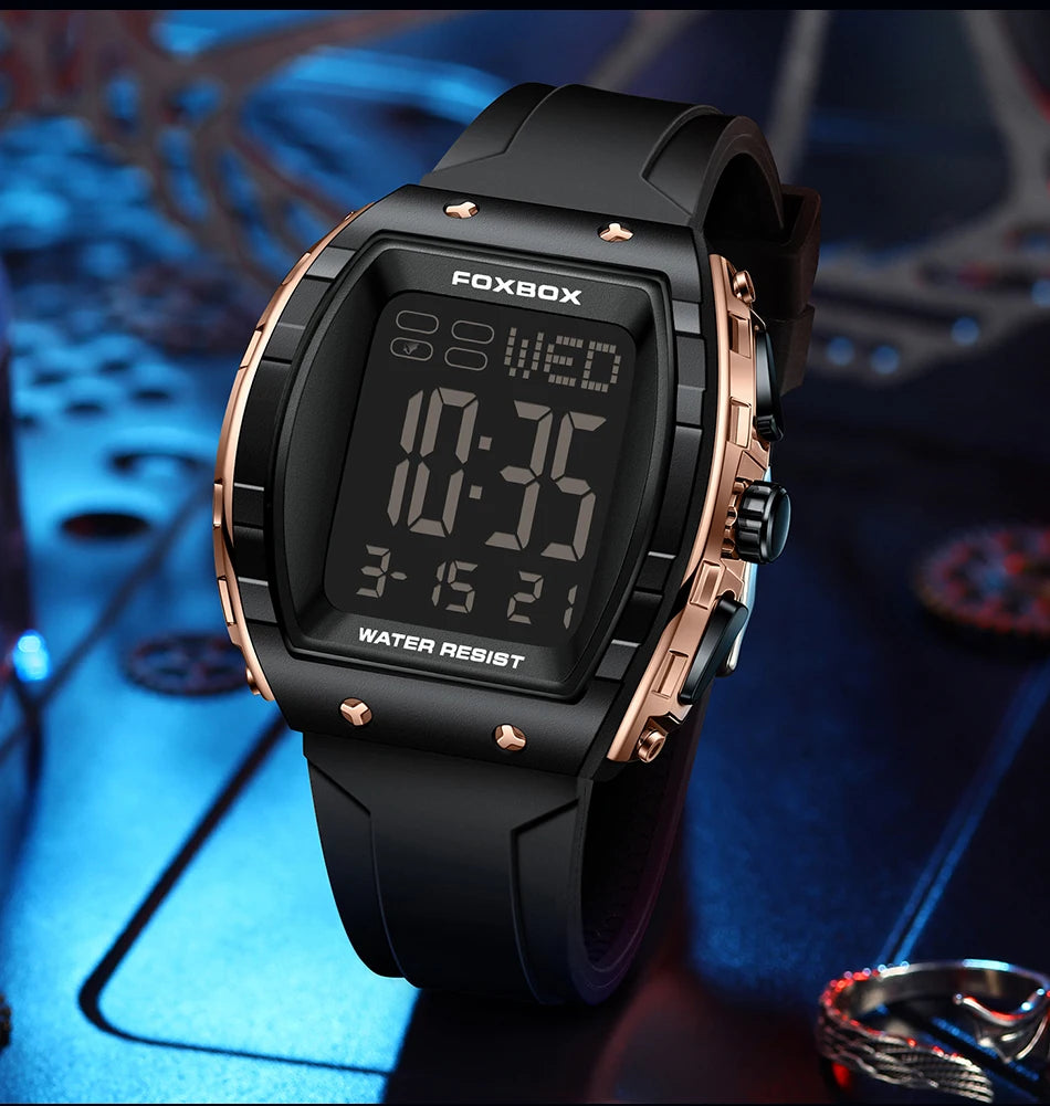 New Fashion FOXBOX Electronic Man Watch Outdoor Casual Sports Digital Clocks Waterproof Luminous Alarm Calendar Watches for Men