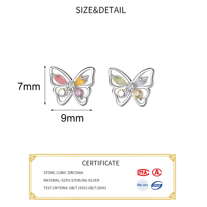 SOFTPIG Real 925 Sterling Silver Zircon Ice Butterfly Stud Earrings For Women Party Classic Fine Jewelry Minimalist Accessories