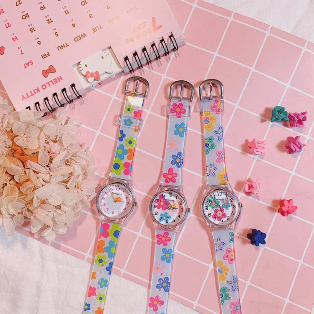 New Fashion Colorful Flower Watch for Girl Women Cute Cartoon Kids Watches Silicone Quartz Candy Color Children Wristwatch Clock