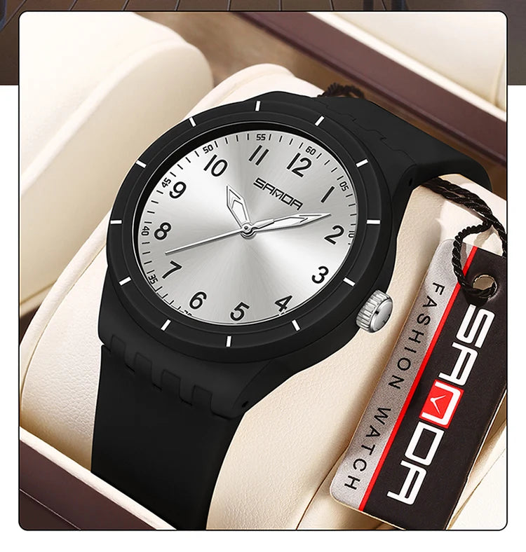 SANDA 9075 Casual Student Quartz Watch Simple Waterproof Silicone Strap Night Light Fashion Girls and Boys Watch Simple Daily