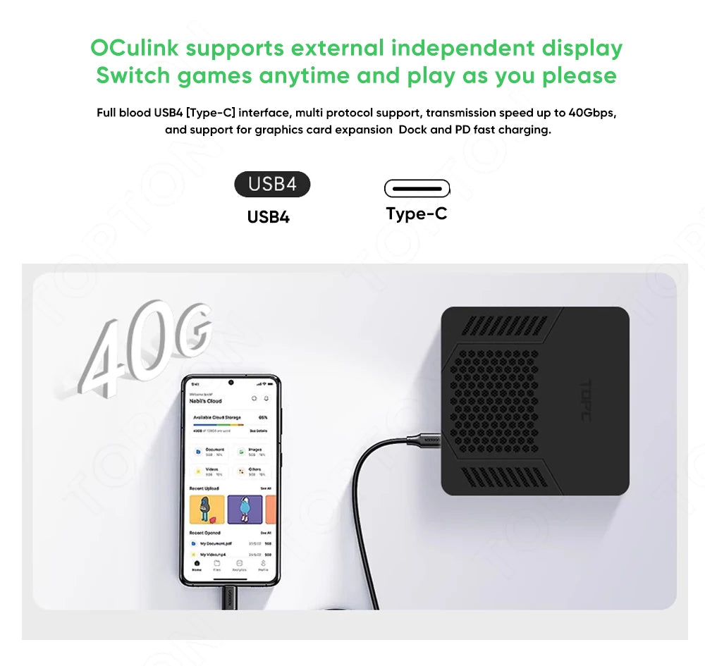 TOPC Mini PC AMD Ryzen AI 9 HX 370/365/7 PRO 360 Gaming Computer, OCuLink & USB4.0, 2x DDR5/2x PCIe4.0, Windows 11 Pro, WiFi6