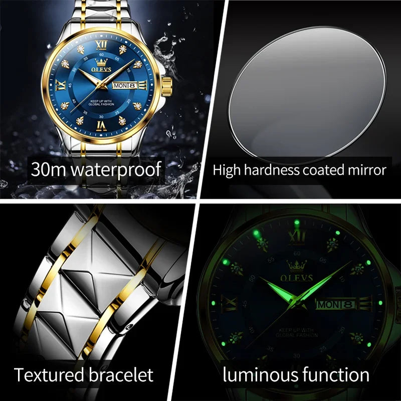 OLEVS 2906 Fashion Date Quartz Couple Watches Top Luxury Watch Men Women Waterproof Stainless Steel Wristwatch