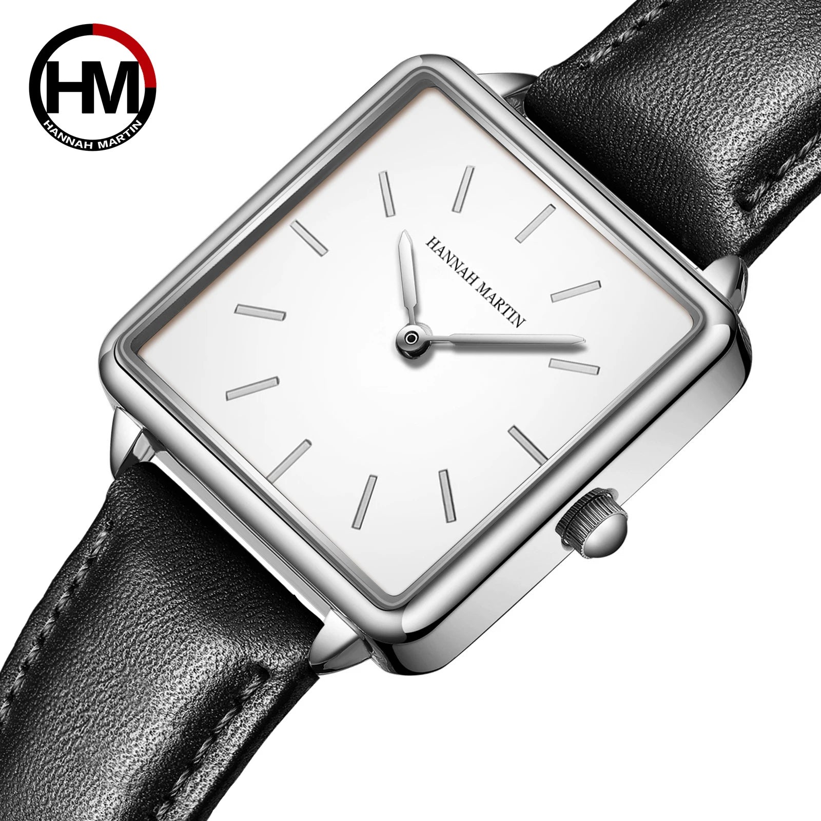 HANNAH MARTIN Brand Women Watch Original Japanese Movement Top Clock Fashion Square Simple Leather Waterproof Quartz Women Watch