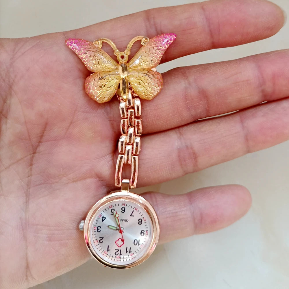 Colourful Resin Butterfly Rose Gold Alloy Small Pins Pocket Watches Nurse Doctor Hospital Medial Transparent Gift Watches Clock