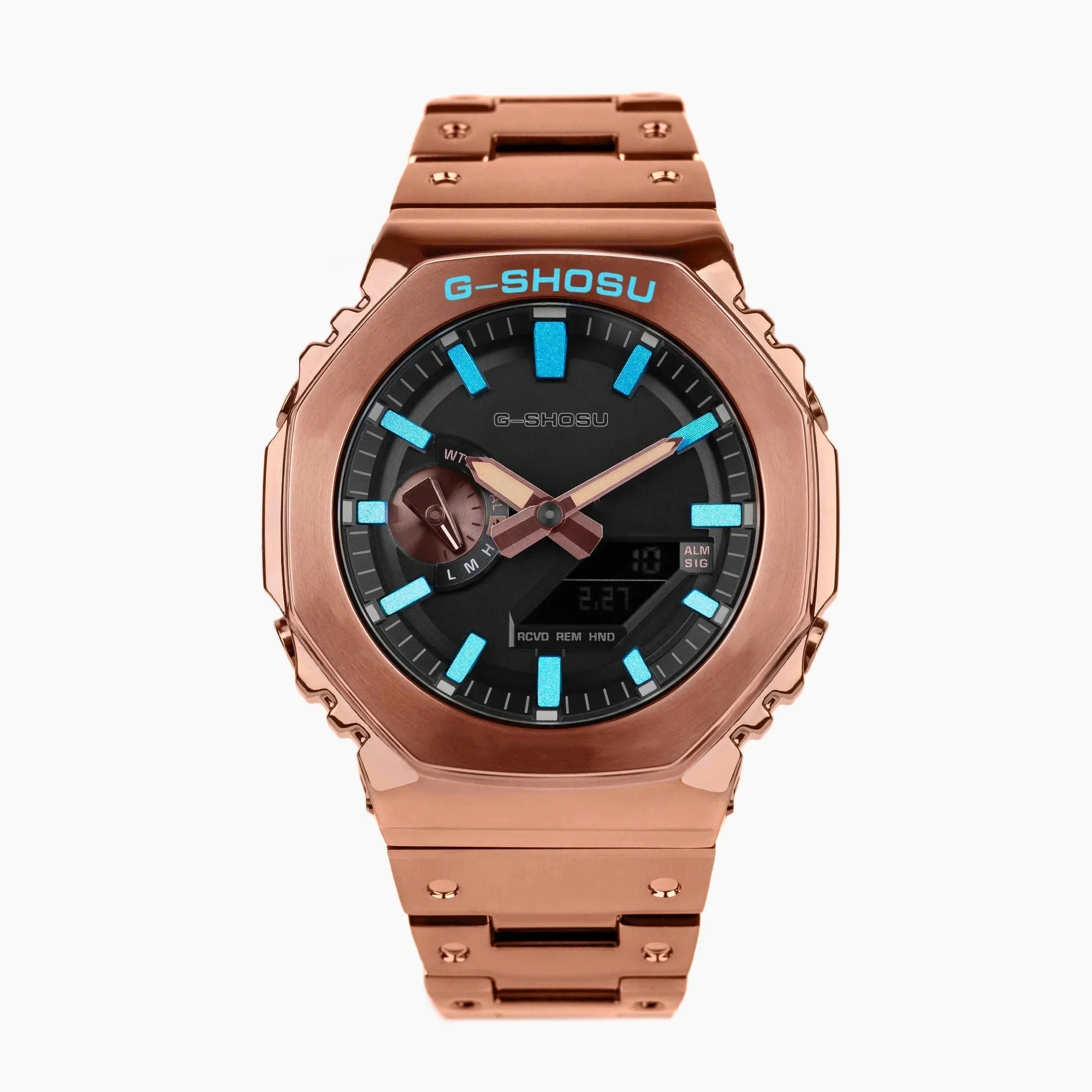 Electronic Digital Sports Unisex Watch Full Function LED Alloy Large Dial World Time Steel Strap GMB Oak Series