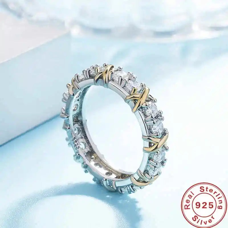 Luxury 925 Sterling Silver Ring Interlaced With Aaa Zircon Crystal Ring For A Woman'S Engagement Jewelry Gift
