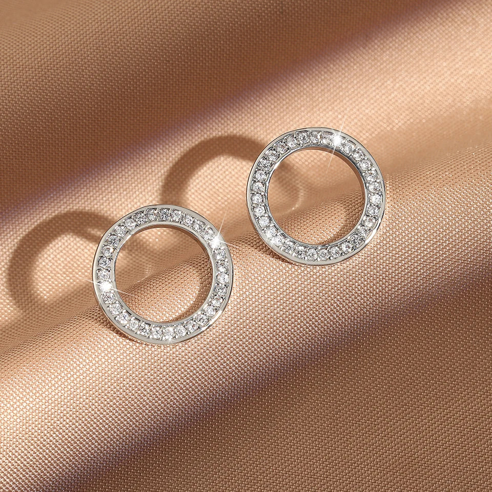 Fashion Ring Inlaid With Zirconium Hollow Stud Earrings For Women 18k Gold Couple Holiday Gift Earrings For Party Daily Jewelry