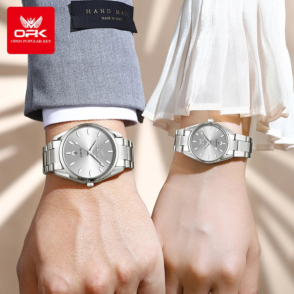 OPK 6038 Couple Watches Stainless steel Belt Deep Waterproof Calendar Hand Clock