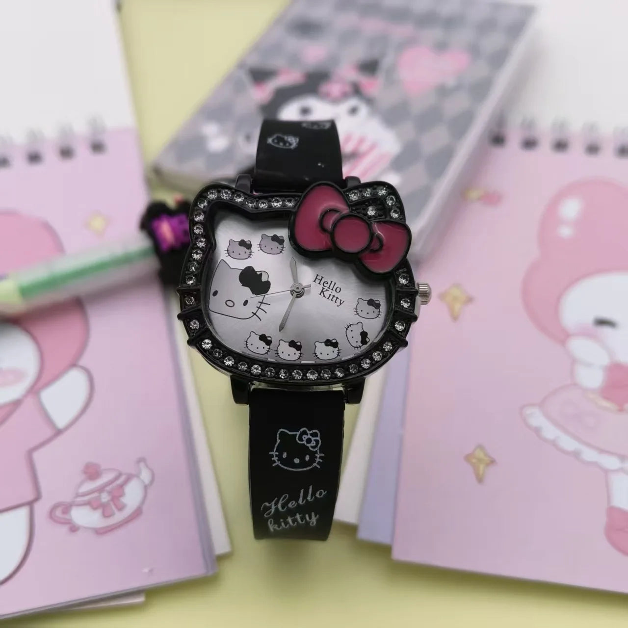 Cartoon Hello Kitty Electronic Watch Children's Cat Head Watch Bow Quartz Student Party Kids Girls Gifts Birthday Present