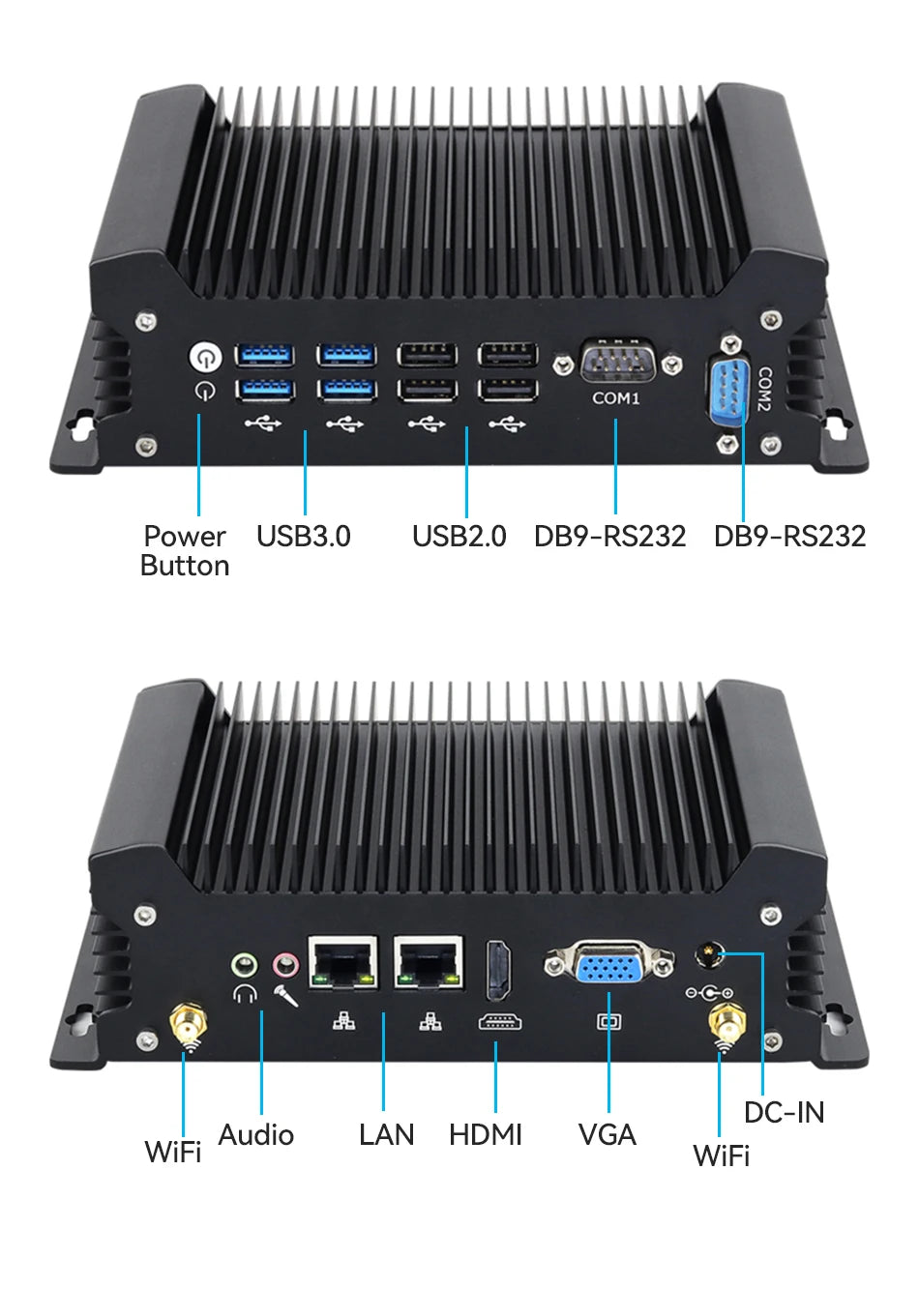 12th Gen Intel Core i5-1235U Fanless Industrial Mini PC 2x Gigabit LAN 2x COM RS232 8x USB Support WiFi 4G SIM LTE Windows Linux