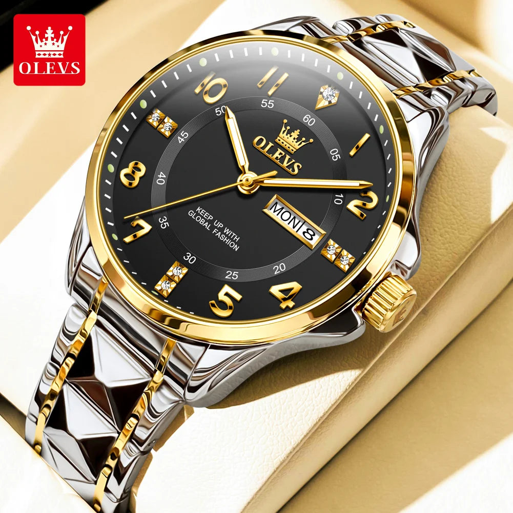 OLEVS 2910 Watch For Men Women Luxury Quartz Couple Watches Waterproof Stainless Steel Hand Clock Diamond Number Dial Wristwatch