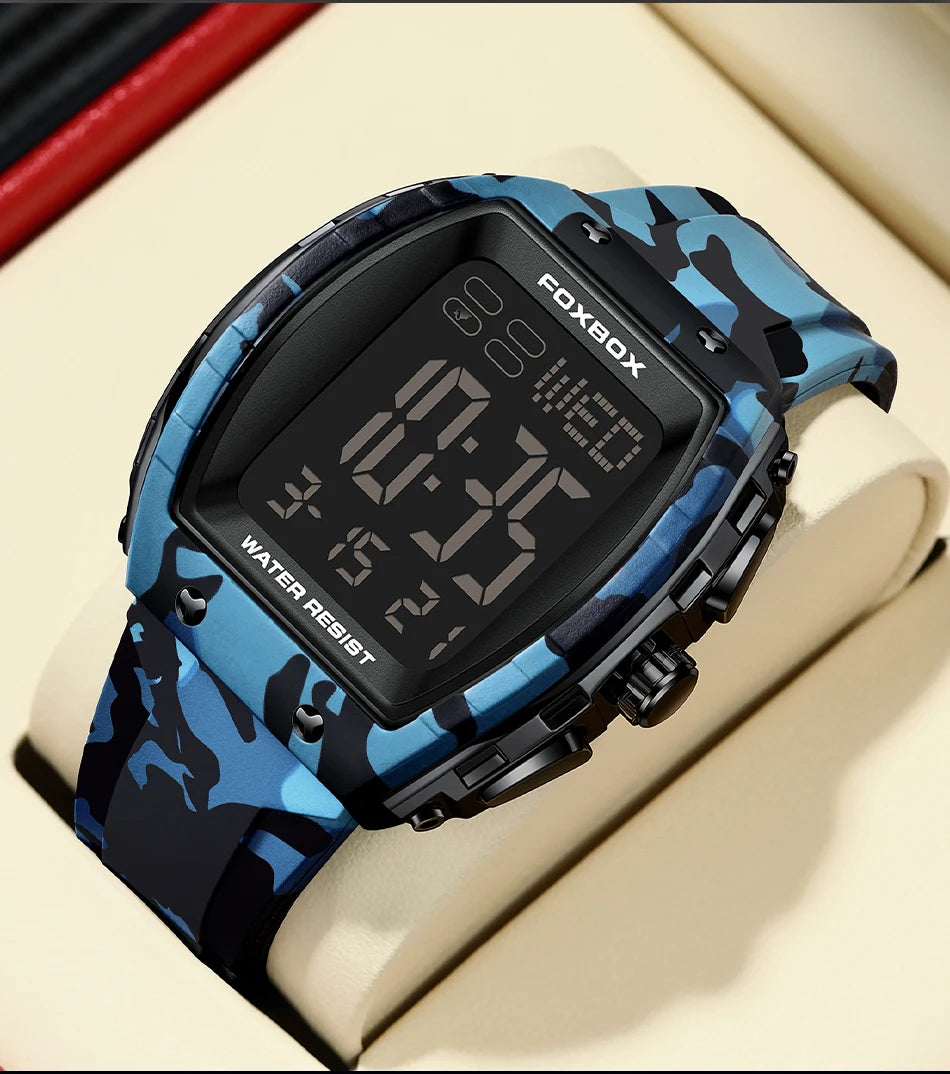 New Fashion FOXBOX Electronic Man Watch Outdoor Casual Sports Digital Clocks Waterproof Luminous Alarm Calendar Watches for Men