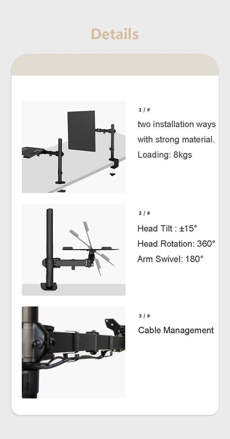 2 IN 1 Monitor Desk Mount Fully Adjust Stand with Extra Laptop Tray for Laptop Notebook up to 17" and Screen up to 32" M051C
