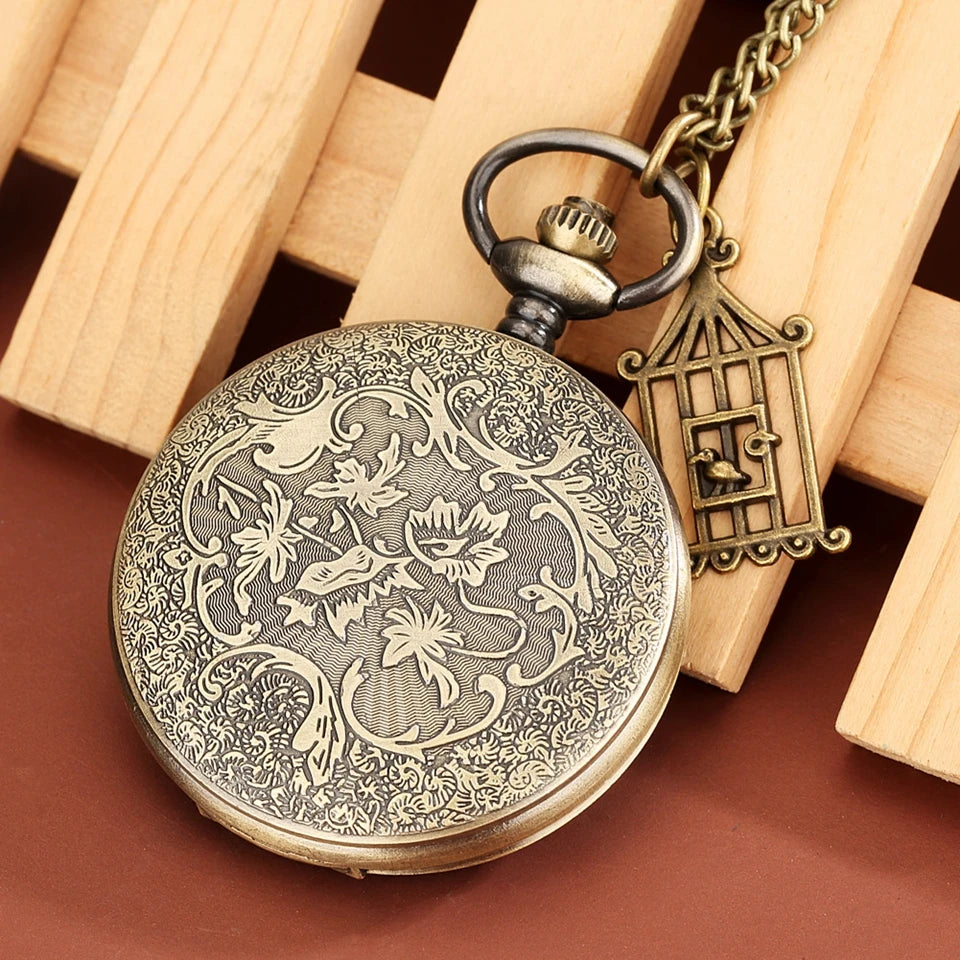 Bronze Butterfly and Flower Retro Style Necklace Pocket Watch Chain Steampunk Pendant Quartz Fob Watch Clock with Accessory 2020