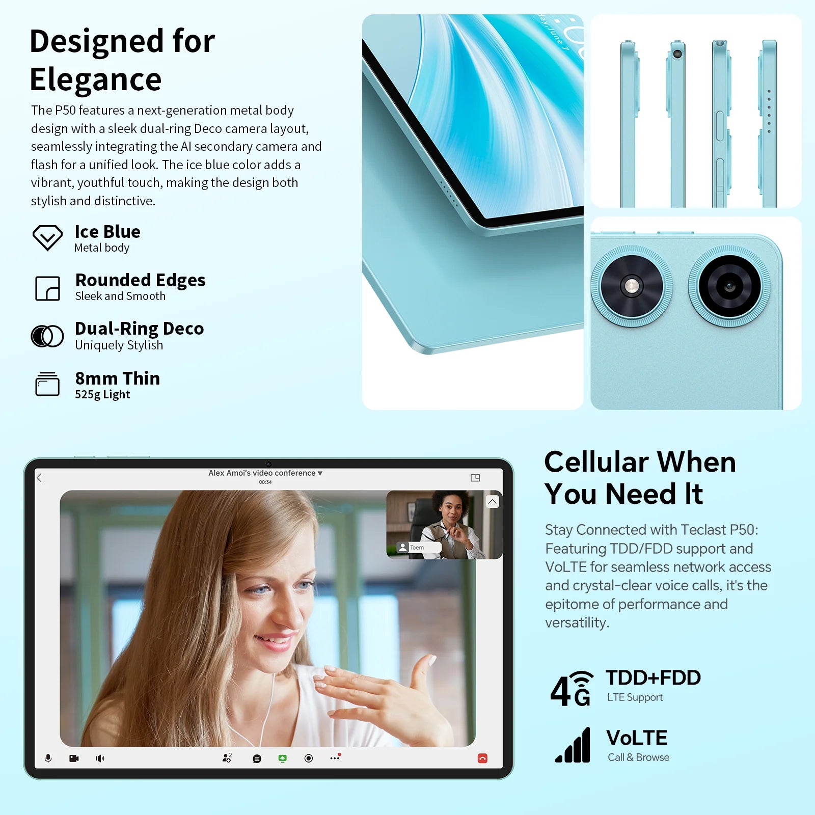Teclast P50 2025 Android 15 Tablet 11 inch 90Hz Display T606 Octa-Core Max 20GB(8+12GB) RAM 128GB ROM 7000mAh Type-C 4G LTE GPS
