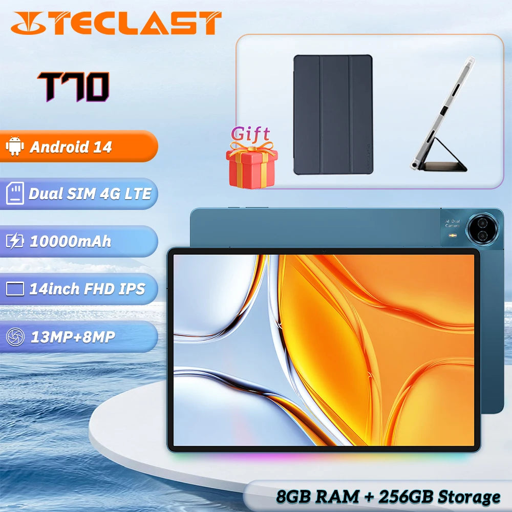 Teclast T70 Tablet MTK Helio G99 Android 14 8GB RAM 256GB ROM 14" 1920x1200 Display 13MP+8MP 4G LTE Global Version 10000mAh