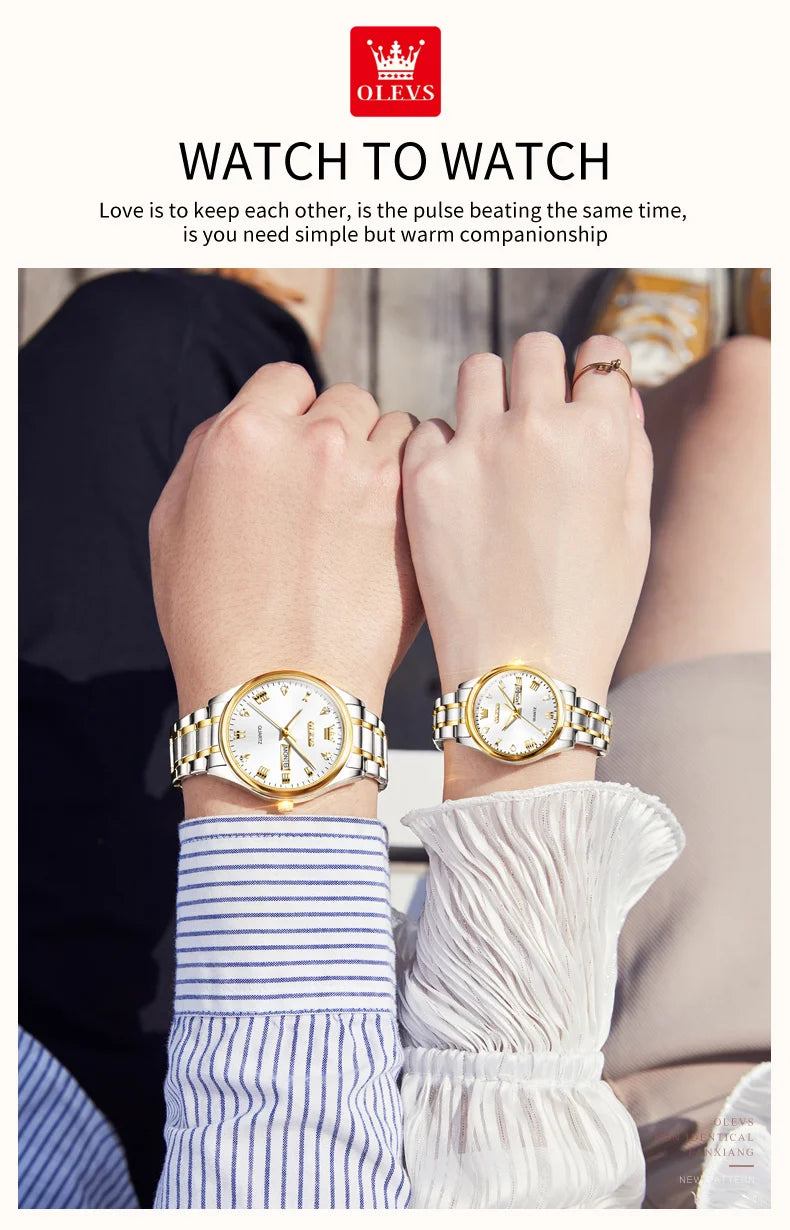 OLEVS 5563 Couple Watch Original Luxury Quartz Wristwatch for Men and Women Elegant Fashion Dual Calendar Waterproof Hand Clock