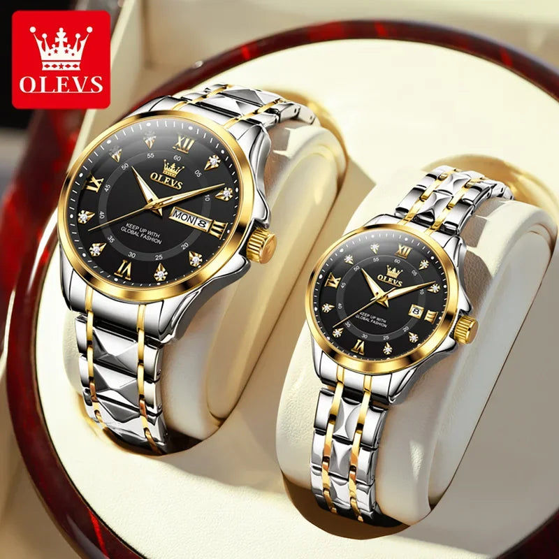 OLEVS 2906 Fashion Date Quartz Couple Watches Top Luxury Watch Men Women Waterproof Stainless Steel Wristwatch