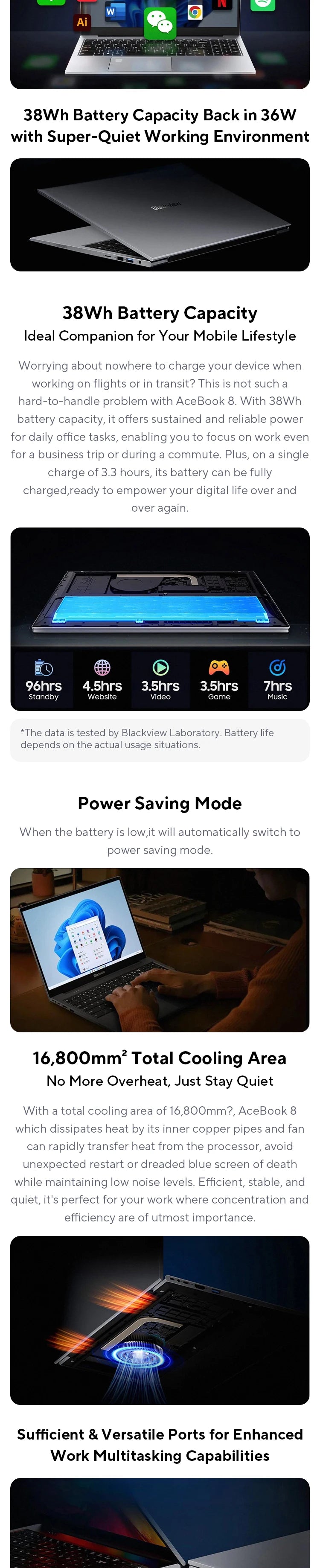 Blackview AceBook 8 Laptop 15.6" 12th Gen Intel Alder Lake N97 16GB RAM 512GB SSD + expansion up to 1TB Windows 11 Home 15.6"