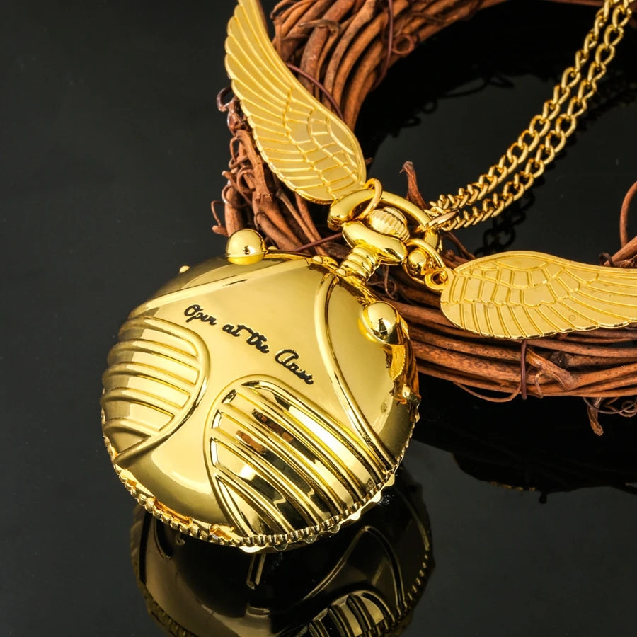 Luxury Golden Watch Ball Little Cute Quartz Pocket Watch Pendant Wings Necklace Gifts for Men Women Kids reloj 2022