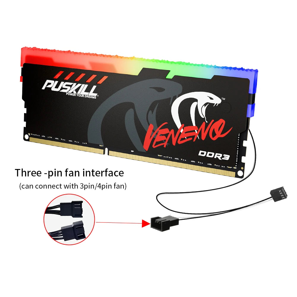 PUSKILL Memoria RAM DDR3 1600MHz 8GBx2 RGB PC3 Dual-Channel Desktop DIMM Memory Rams