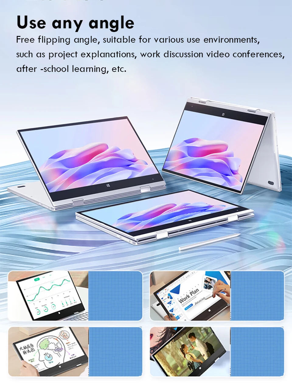 2 in 1 mini Laptop Computer Portable Touch Screen 11.6" Intel i7-8500Y 8GB 1TB Windows 11 Pro Office Learning Tablet PC Notebook