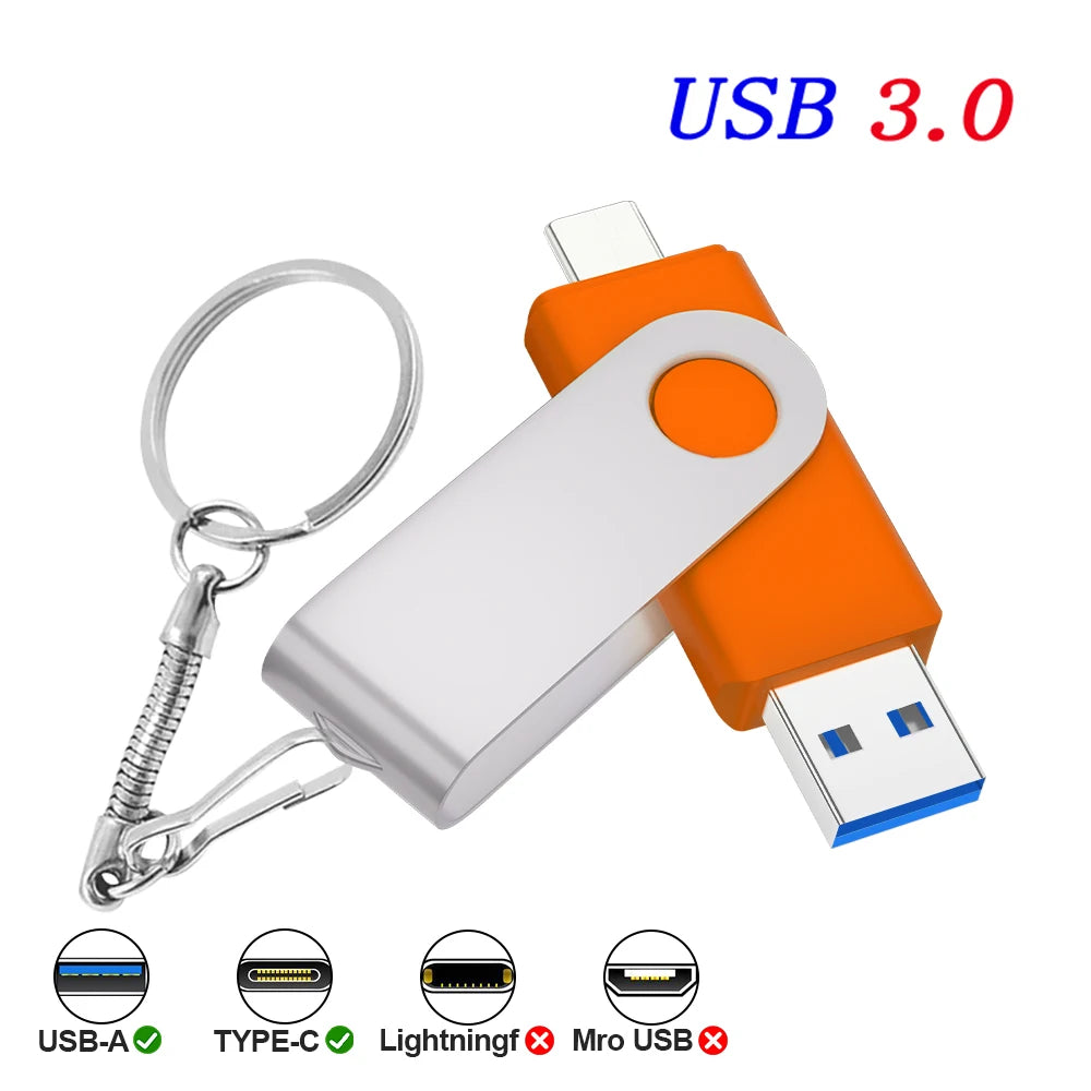 Rotable Usb 3.0 Type C Flash Drive 128GB 32GB 16GB Pen Drive high-capacity Pendrive 64GB 4G OTG 2 IN 1 Creative gift Usb Stick