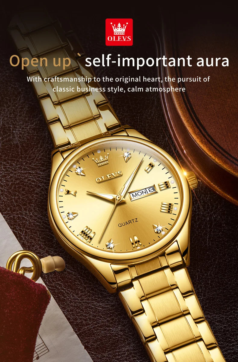 OLEVS 5563 Couple Watch Original Luxury Quartz Wristwatch for Men and Women Elegant Fashion Dual Calendar Waterproof Hand Clock