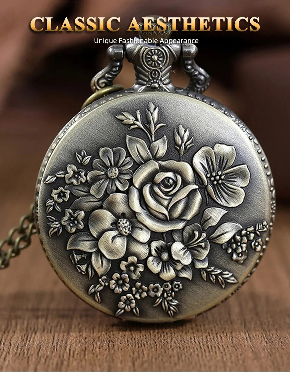 Roman Numerals Quartz Pocket Watch Men Women Hollow Case Carve Designs Necklace Best Gifts for Men Women