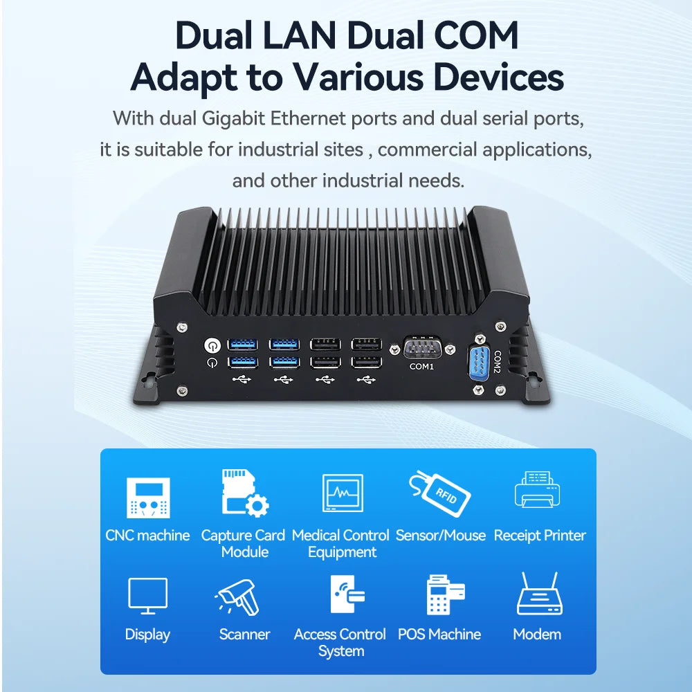 12th Gen Intel Core i5-1235U Fanless Industrial Mini PC 2x Gigabit LAN 2x COM RS232 8x USB Support WiFi 4G SIM LTE Windows Linux