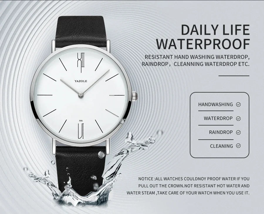 YAZOLE Quartz Watches For Men Casual Minimalist Ultra-thin Mens Watch 30M Waterproof Simple Leather Belt Male Clock montre homme