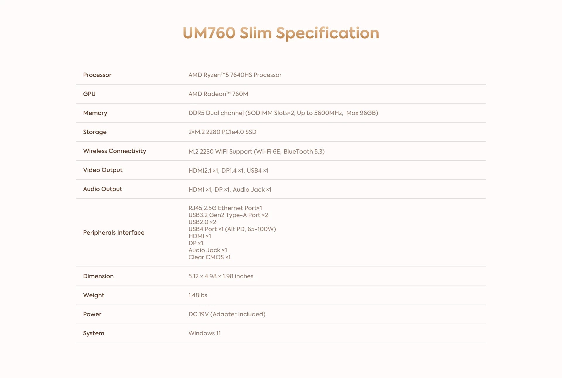 MINISFORUM Mini PC UM760 Slim AMD Ryzen 5 7640HS Mini Computer Windows 11 DDR5 16GB 1TB SSD Bluetooth 5.3 WiFi 6E Gaming PC