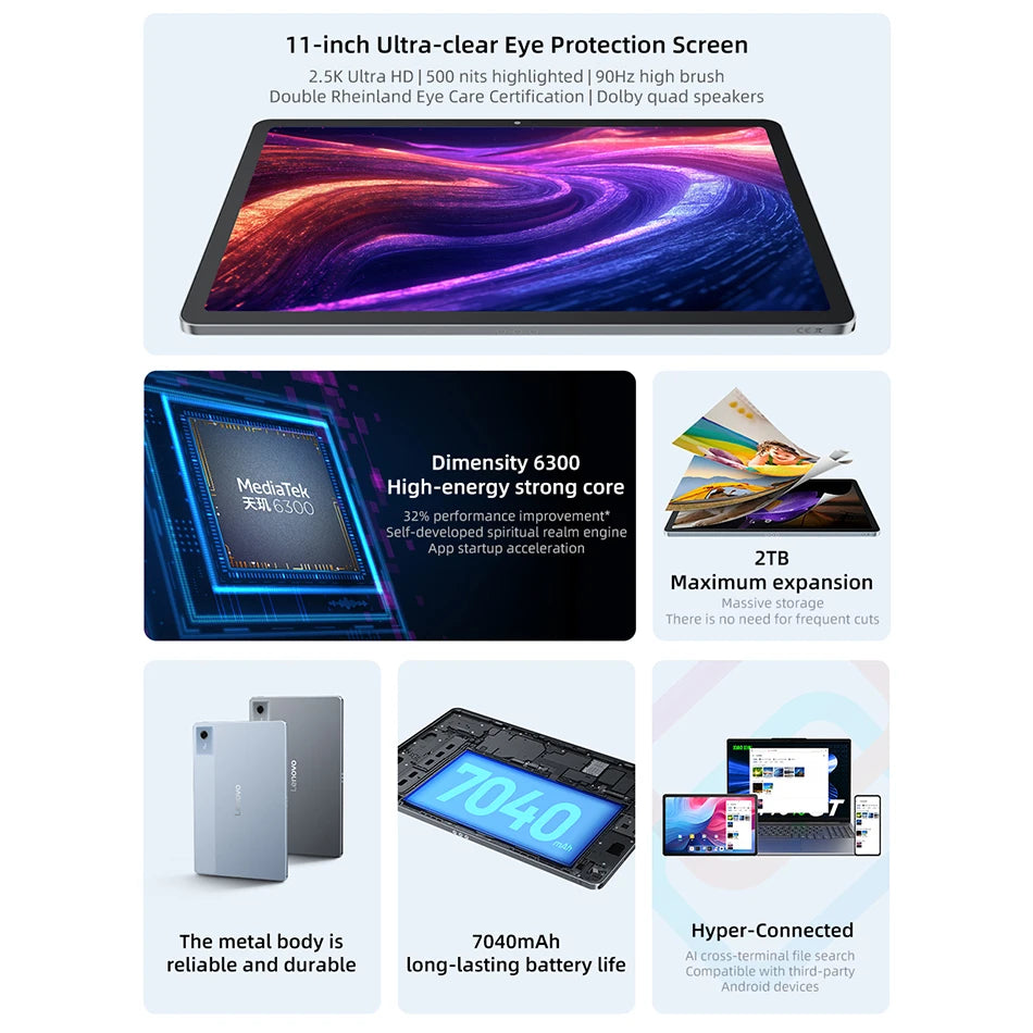 Original New Lenovo Xiaoxin Pad 11 2025 Tab 128GB 256GB ROM MTK Dimensity 6300 11" 2.5K Screen 7040mAh WIFI Android Pads Tablet