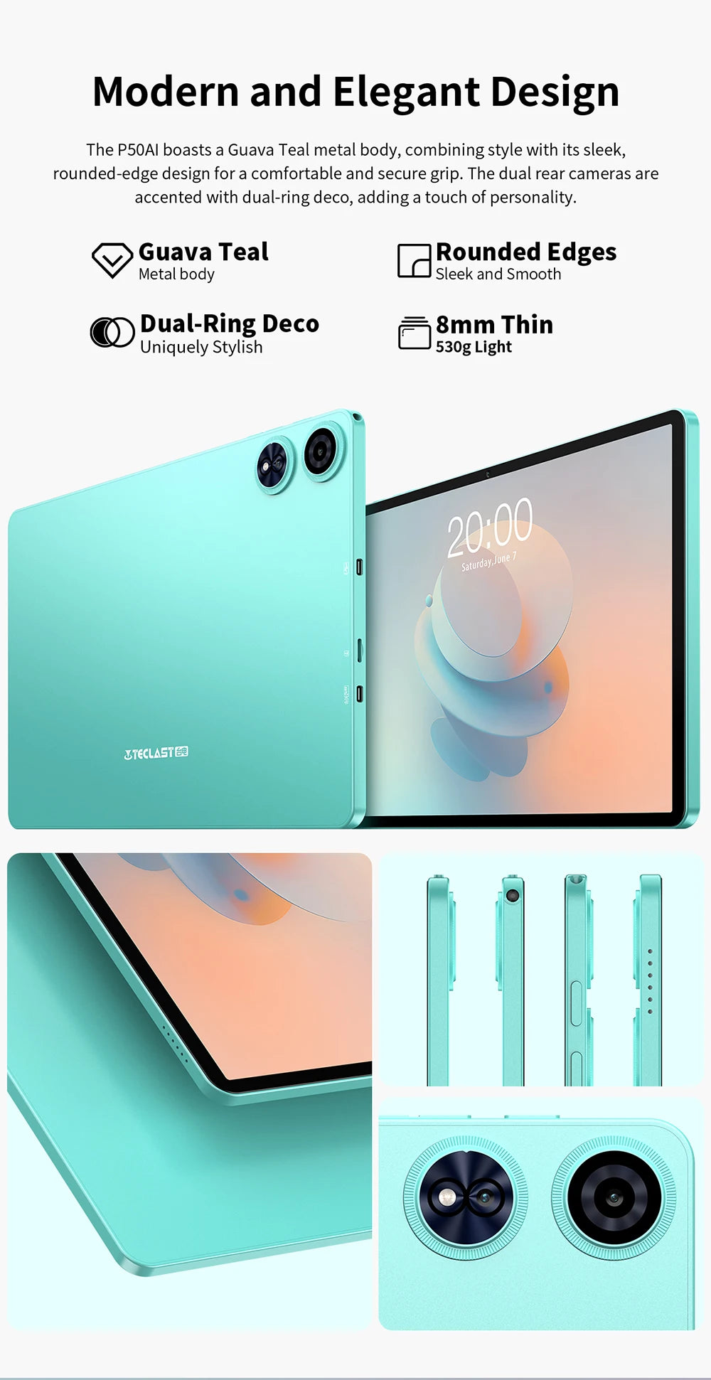 【New】Android 15 Teclast P50 AI Tablet 11" 90Hz Screen AllWinner A733-AI Octa-Core 6GB 128GB LPDDR5 Wifi-6 7000mAh Battery AI Tab