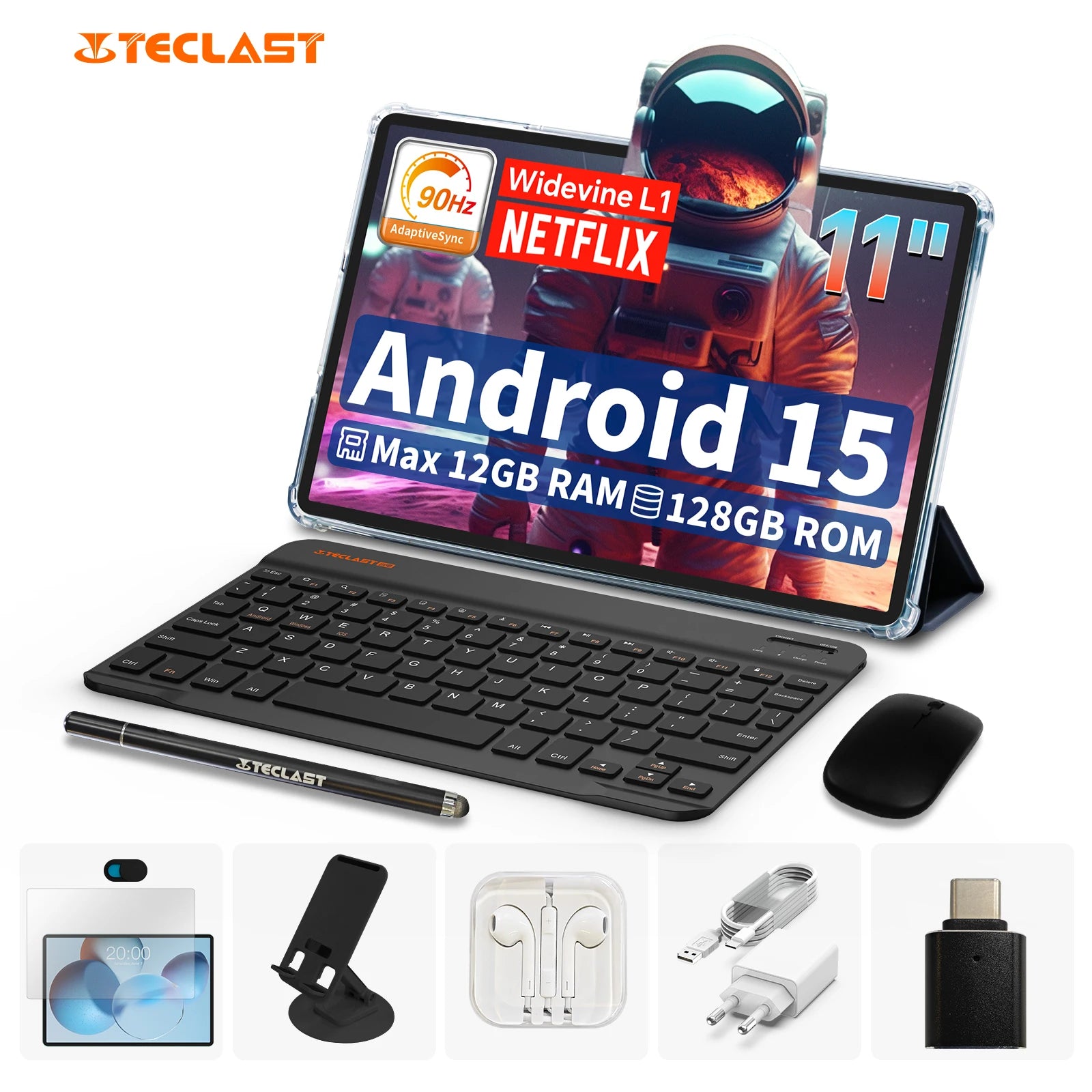 Teclast P50 Case Android 15 Tablet 11" 90Hz Max 12Gb (4Gb+8Gb Expansion) Ram 128 Gb Rom T606 8-Core Widevine L1 7000Mah Type-C