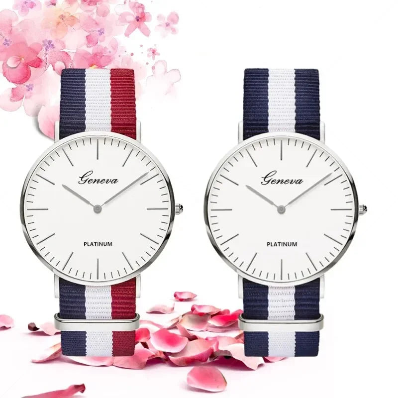 Fashion Women's Watch Top Brand Stripe Nylon Band Analog Quartz Wristwatch for Woman Simple Luxury Ladies Clock Gift Reloj Mujer