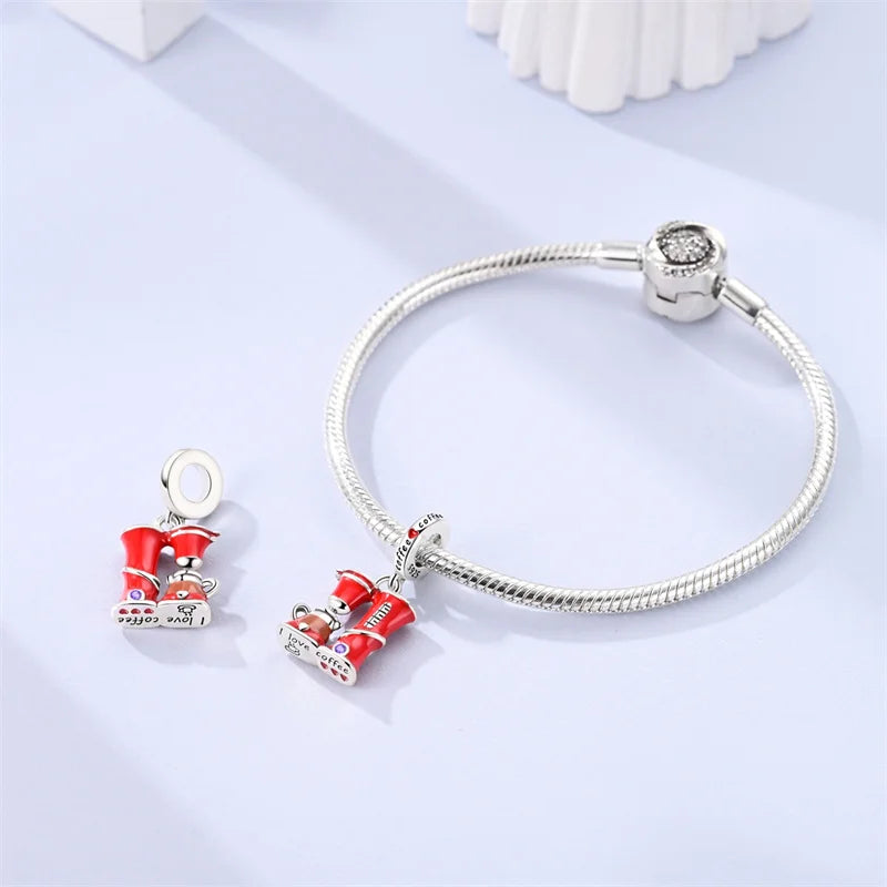 New 925 sterling silver pink green blue flower teapot and teacup bead pendant suitable for original charm bracelet