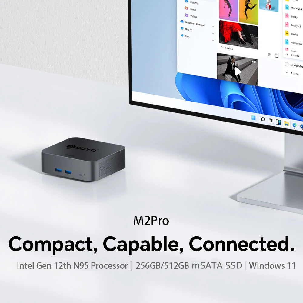 SOYO M2 Pro Portable Mini PC Intel N95 CPU DDR4 8/16GB RAM 256/512G M.2 SSD Windows11 WIFI6 DP for Desktop Office Computers